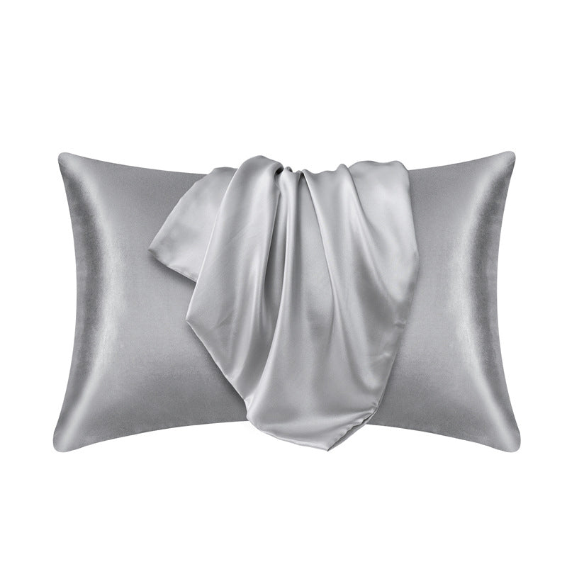 Silkedd™ Light Grey Silk Mulberry Pillowcase, front overview picture - Elevate Your Sleep with Premium 19-Momme Silk for Hair and Skin Care.